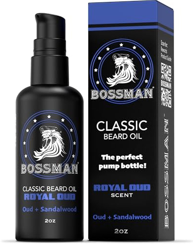 Bossman Organic Mustache & Beard Oil for Men, 2 oz – Natural Beard Moisturizer with Jojoba, Argan & Avocado Oils (Royal Oud Scent)