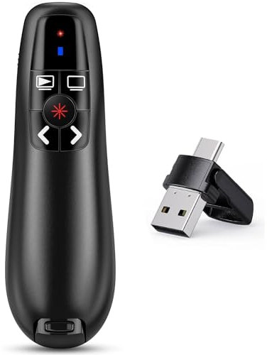2 in1 USB Type C Wireless Presenter für Präsentationen Fernbedienung Laptop Powerpoint, 2.4GH USB Präsentation Fernbedienung Präsentator Pointer Präsentationspointer für Windows Mac