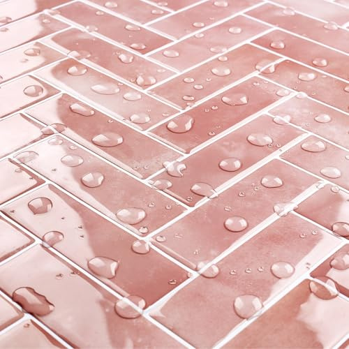 Livelynine Azulejos Adhesivos Baño Rosa en Espina de Pescado 30x30CM Baldosas Adhesivas Pared 3D Vinilo Cocina Azulejos Resistentes al Agua 32-Losetas Autoadhesivas