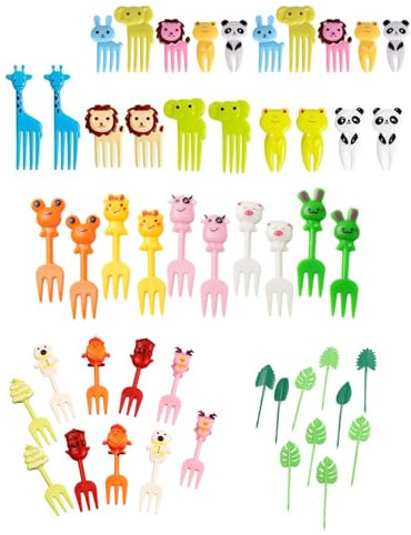 TOZBLEU Frutta Forchettine - 50 pcs Mini Forchette Riutilizzabili Cartone Animato Forchettine Colorate Stuzzicadenti per Frutta Pranzo Dessert tè Pomeridiano Picnic