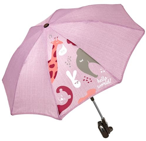 PERLETTI Kinderwagen Sonnenschirm mit Sonnen UV Schutz - Kinderwagenschirm Verstellbar mit Universal Halterung - Kinder Wagen Schirm mit Manueller Öffnung - Durchmesser 68 cm (Rosa)