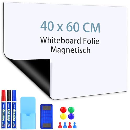 Tableau Blanc Magnetique, 40 x 60 cm, Adhésif Tableau Blanc Effaçable Autocollant, Film Réfrigérateur Magnétique, Tableau Aimanté Mural Film pour l'école et le bureau