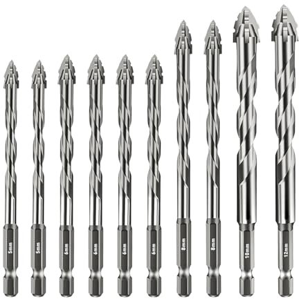 Foret excentrique avec quatre rainures et dents de scie, foret dentelé à quatre tranchants, tige hexagonale 1/4, jeu de forets à carrelage haute résistance avec pointe en carbure