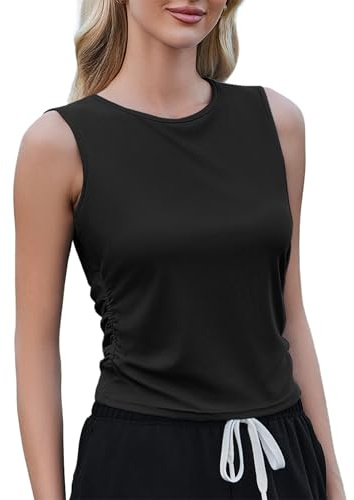 Weardear Canottiere Sportive da Donna Canottiere da Yoga Senza Maniche Crop Top Leggero Casual Funzionale Canottiera da Palestra Canottiere Fitness con Pieghe Laterali