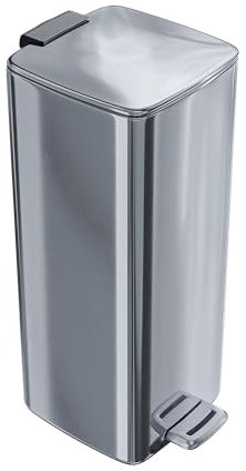 Amig - Pattumiera con pedale 30 litri Mod. Artvin - Finitura cromata - Apertura igienica senza mani - 27 x 36 x 65 cm - Acciaio inox cromato - Cestino da cucina con coperchio ermetico