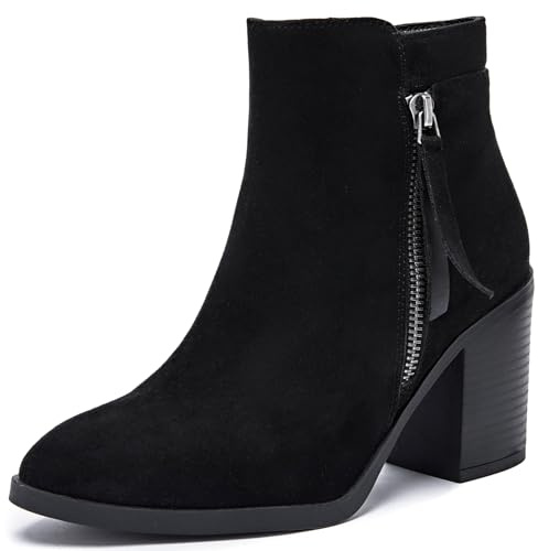 Ruiee Women's Ankle Boots Chunky Heeled Booties Classic Casual Comfortable Fall Winter Pointed Closed Toe Short Boots for Women.240978 Black MF UKSize6