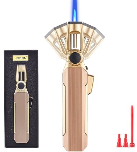 DOUBFIVSY Cannello da Cucina 100° Girevole Bruciatore a Gas Butano Regolabile con Blocco di Sicurezza, Fiamma Ossidrica Portatile per Creme Brulee, Barbecue e Cottura(Butano Non Incluso) (Oro)