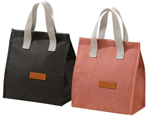 MLPKOI 2 Pcs Bolsa Térmica Porta Alimentos, Reutilizables Lunch Bag, Bolsa Porta Alimentos, Bbolsa con Aislamiento Térmico, Organizador del Almuerzo para Trabajo, Escuela, Viajes, Salidas (Negro&Rosa)