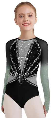 iiniim Maglia Da Ginnastica Ritmica Per Bambina Body Classico A Maniche Lunghe Tuta Da Pattinaggio Artistico Abbigliamento Da Ballerina Per Esibizioni Grigio 11-12 anni