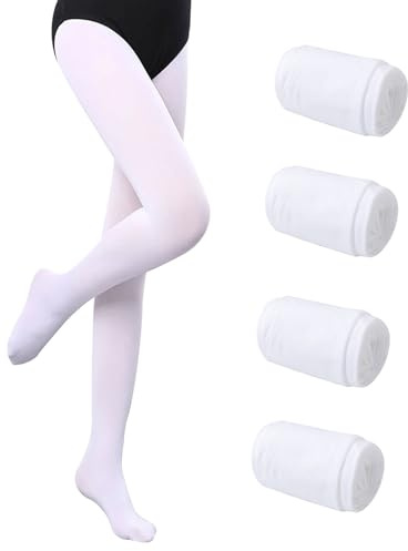 InfiniZer 4 pares de 80 deniers para niña, elásticos, para ballet, Blanco, 11-13 años