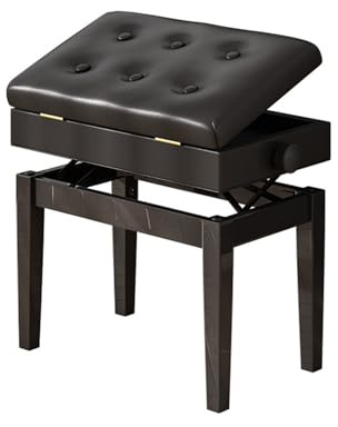 Pianobänk, justerbar svart pianobänk med notförvaring, pianopall i trä med PU-läder och vadderad kudde, C-en storlek, A-en storlek,A-One Size