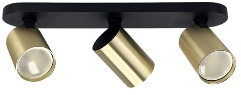 EDO Taklampa Svart-Guld MALGA DUO GU10 med 3- Spotlights Svängbar, Takspotlight, Plafondlamp Inomhus, Strålkastare, Inomhusbelysning för Kök, Sovrum, Vardagsrum, Glödlampa Ingår Inte