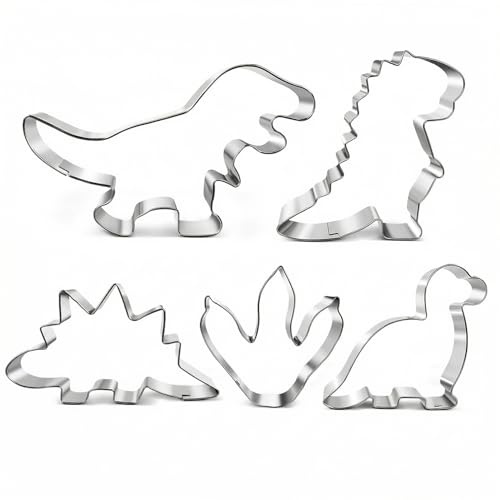 KIMHOME Juego de 5 cortadores de fondant de dinosaurio, ideal para fiestas de dinosaurios para niños, decoración de pasteles y cupcakes, fabricación de galletas y proyectos de manualidades