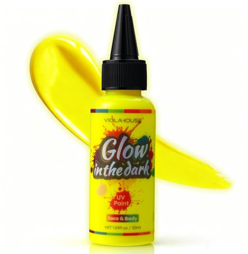 VIOLA HOUSE Pintura Que Brilla En La Oscuridad, Lavable Y De Larga DuracióN -Pinturas Corporales Neón, Pinturas Faciales Fluorescentes, Para Efectos Especiales En Fiestas Y Cosplay (Amarillo)