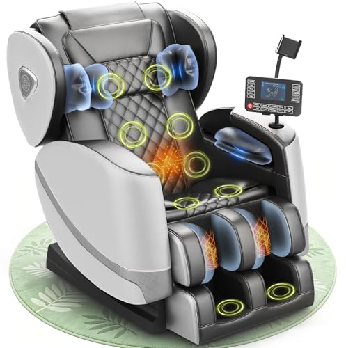 Gegcucey Sillón de Masaje, con Modo de Gravedad Cero, 14 Ruedas y 8 Airbags de Confort, con Calefacción para Cintura y Piernas, Masaje de Pies, Reproductor Bluetooth y Pantalla Táctil (Gris Claro)