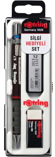 rOtring Tikky Mechanical Pencil Set, 2B 0.7 mm, Burgundy, Includes 12 Leads and Eraser