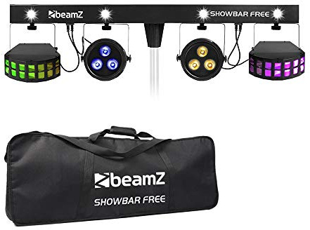 beamz SHOWBAR LED Lighting System DJ Disco Party Stage Effect Lights Kit with RGBW Derby, PAR Cans, Strobe, DMX Control, IR Remote & Carry Bag, Stand Not Included