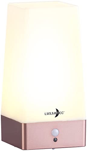 Lunartec Nachttischlampe mit USB: LED-Akku-Tischlampe mit PIR-Bewegungs-Sensor, USB, warmweiß, eckig (Touchlampen, Nachttisch-Lampe, Tischleuchte Batterie)