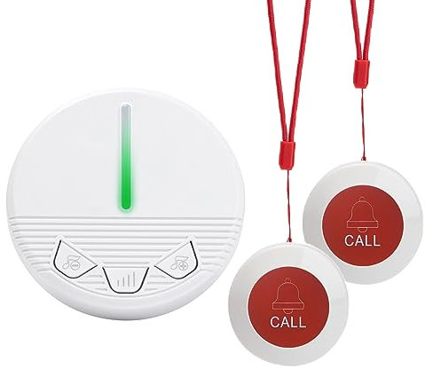 CYSSJF Pulsante Di Chiamata Wireless, Cercapersone Per Badanti, Pulsante Allarme Anziani, Allarme Bagno Disabili, Sos Per Anziani Al Collo (2 Pulsante Emergenza+1 Ricevitore)