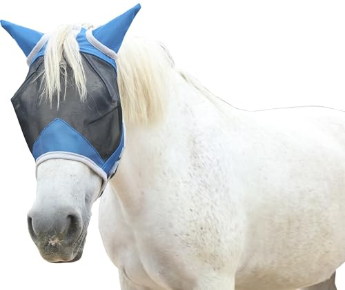 Gallopoff Horse Fly Mask with Ears, Breathable Fine Mesh Royal Blue Pony