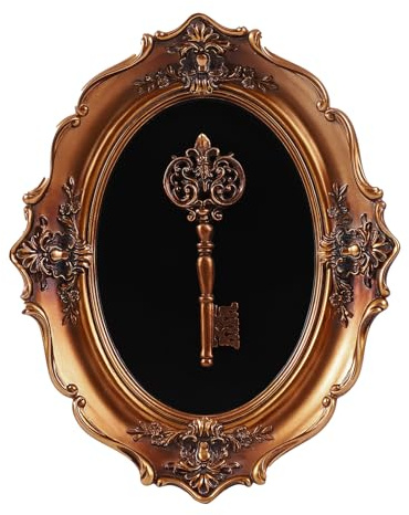 SIKOO Vintage Wall Sculptures Antique Wall Art Hand Painted Wall Hanging Decoration With Embossed Skeleton Key Design Antique Pediment Gothic Wall Statue Skeleton Key Home Ornament Gallery,Bronze
