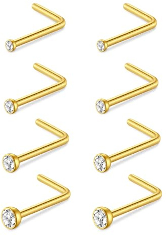 AceFun Näsdubbar, näsringar, näste, L-formad rostfritt stål, diamant, liten nässtav för kvinnor, män, korkskruv näsringar näsa piercing dubbar skruv