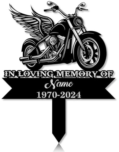 Personalized Motorcycle Biker Grave Marker Angel Biker Memorial Garden Stake 8-24 inch Biker Dad Son Loss Gift, Biker Memorial Gift (Angel Biker)