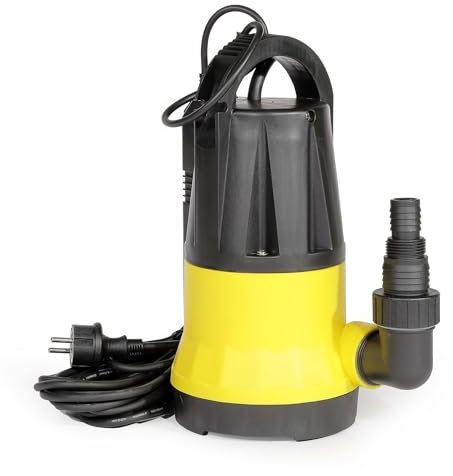 Wiltec Pompe immergée avec capteur de niveau d’eau – 400 W, 7300 l/h – Base inox – Refoulement max. 7,5 m, profondeur max. 7 m – Thermorégulateur – Pompe submersible Eau propre