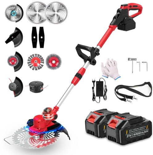 Débroussailleuse à Batterie 21V Coupe Bordure sans Fil avec Batterie,Debroussailleuse Electrique sans Fil avec 2 Batteries 4.0 Ah pour Jardin Élagage