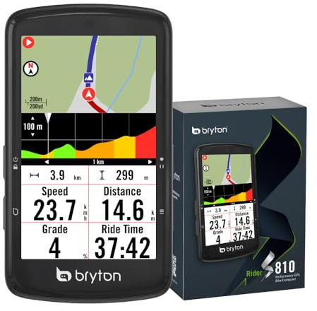 Bryton Rider S810 GPS-Fahrradcomputer mit 3,5 Farb-Touchscreen, 50 Stunden Akkulaufzeit, Offline-Europakarte, Navigation mit Abbiegehinweisen, wasserdicht, ANT+/BLE-Konnektivität