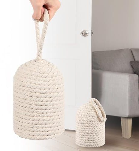 MorningRo Decorative Door Stop Rope Door Stop with Handle 4.72 ''d x 11.42''h 5.4lb Heavy Weight Stoppers for Window Wedge Bookend Home Wedge to Keep Open (White,2 Pcs)