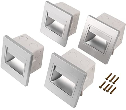 reamhome 4Pcs Stair Light Led 3W LED Empotrable De Pared Luz De Pie LáMparas De Paso IluminacióN De Fondo Interior Luz De Noche Escalera Pasillo Con 86 Caja