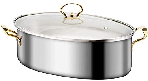 Pentola per pesce in acciaio inox, design ellittico per una cottura uniforme, ideale per cuocere a vapore pesce e zuppe, compatibile con fornelli a induzione