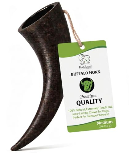Pawlicious 10 Pack Medium Buffalo Horns for Dogs, 100% Natural Grain Free Dog Chew Treat for Adult Dogs, High Protein Long Lasting Horn Chewing Pet Treats