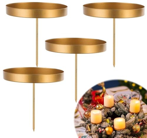 JALEVID Juego de 4 candelabros de Adviento, portavelas de Metal, 8 cm, Soporte para Corona de Adviento con Mandril, Soporte para Velas de Adviento, Velas de Adviento, Soporte para Velas de Adviento