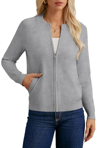 GRACE KARIN Women's Cardigan Zip Up Casual Knited Jacket Lightweight Sweater with Pockets
