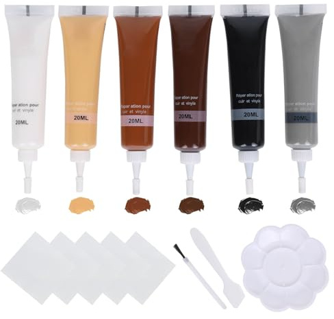 Unicavu 6 Colores Cuero Liquido Reparador, Crema de Reparación de Cuero con Pincel y Paleta ReparadorCuero Asientos Coche Negro, Blanco BeigeCuero Liquido para Sofá, Chaqueta, Zapatos, Abrigos