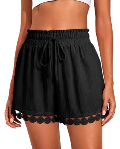 Mnking Pantalones Cortos Mujer Elásticos Cintura Alta Shorts Baño Cordón Verano Cover Up Ligeros y Transpirables Shorts Playa con Ribete Ecaje para Piscina Vcaciones