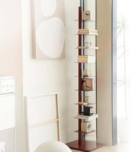 EXSHUING Estantería giratoria de Lomo, Torre de Libros Vertical de 9 Niveles, Organizador de estantería metálica, Estan-tería Independiente, Esta-ntería Moderna Alta Estrecha para Sala(Brown)