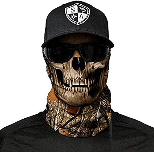 S A Fishing Face Shield Halstuch - viele verschiedene Designs - Multifunktionstuch Schutzmaske Totenkopf Schal Gesichtsmaske Sturmhaube Bandana Ski Motorrad - Forest Camo Skull