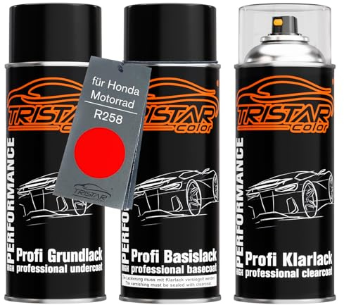 TRISTARcolor Motorcykellack sprayburkar för Honda R258 Bright Red +1K