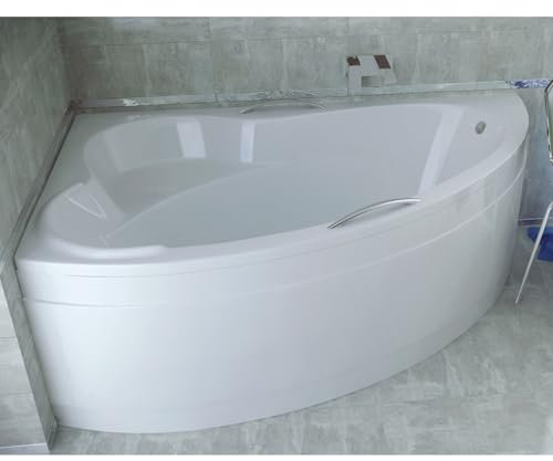 ECOLAM® Badewanne Eckbadewanne Acryl Ada weiß 160x100 cm LINKS + Schürze + 2 x Handgriff Ablaufgarnitur Ab- und Überlauf Automatik Füße Silikon Komplett-Set