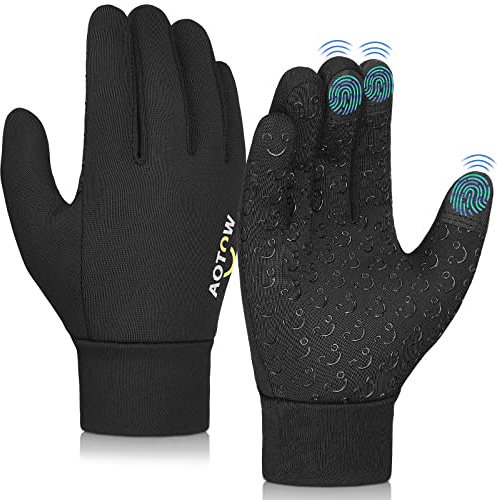 AOTOW Winter Warm Kids Cycling Gloves - Cold Weather Touchscreen Glove for Childrens Riding Bike and Football Grip Anti-Slip Outdoor Ski Sports Gloves for Boys Girls 6-8 Year Old