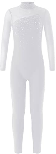 YiZYiF Body per Bambina Tuta da Ginnastica Artistica Pattinaggio Maniche Lunghe Jumpsuit Patchwork Sportiva Body da Danza Leotards da Balletto Bianco 9-10 anni