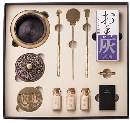 Räucherwerkzeremonie Set Toolkit für chinesische Räuchern Zeremonie Werkzeuge zum Räuchern von Sandelholzpulver Räucherbesteck mit (Räucherbox Gold)