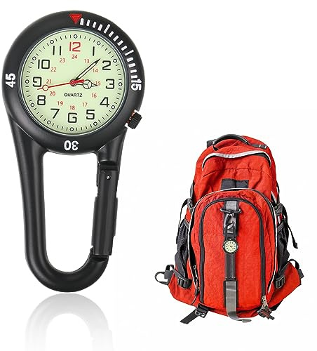 ueslwser Women's Pocket FOB Watches Luminous Face Carabiner Clip-On Watch - Waterproof, Stainless Steel, for Men, Paramedics, Doctors, Nurses, Workers, Climbing, Sport