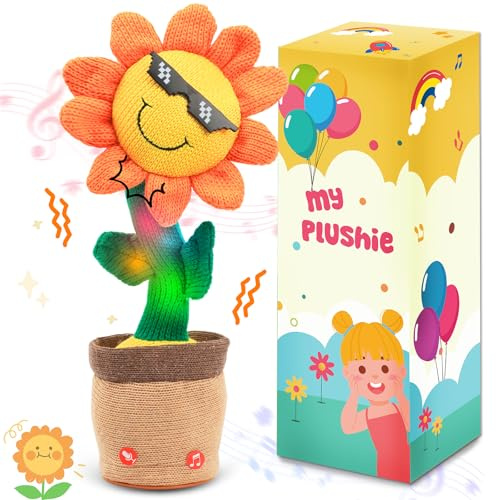 Easfan Dancing Sunflower Singing Talking Shaking Glowing Interactive Toy Repeats What You Say Electric Cute Sunflower Plush Toy Birthday Christmas Festival Gifts for Toddlers Kids,13.5’’