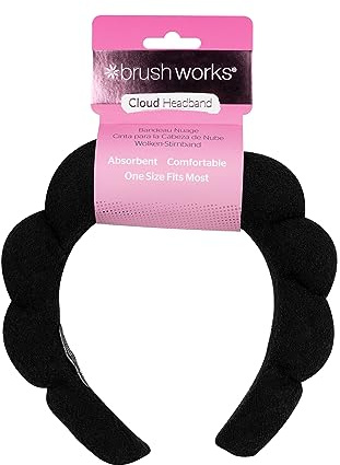 Brushworks Black Cloud Beauty Headband – Ultra-Soft, Puffy Terry Cloth Headband for Skincare, Makeup & Face Washing, Comfortable, Non-Slip Design for Women, Girls