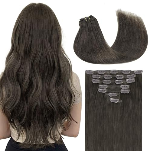 GOO GOO Clip in Human Hair Extensions, 20inch 120g 7pcs, Hair Extensions Clip in, 1C Mocha Brown