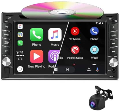 Boomboost CarPlay Wireless e Android Auto Autoradio con Lettore CD/Dvd, autoradio Touch Screen 2 DIN da 6,2 Pollici Supporta Bluetooth FM Mirror Link USB/TF/AUX+Telecamera di Backup